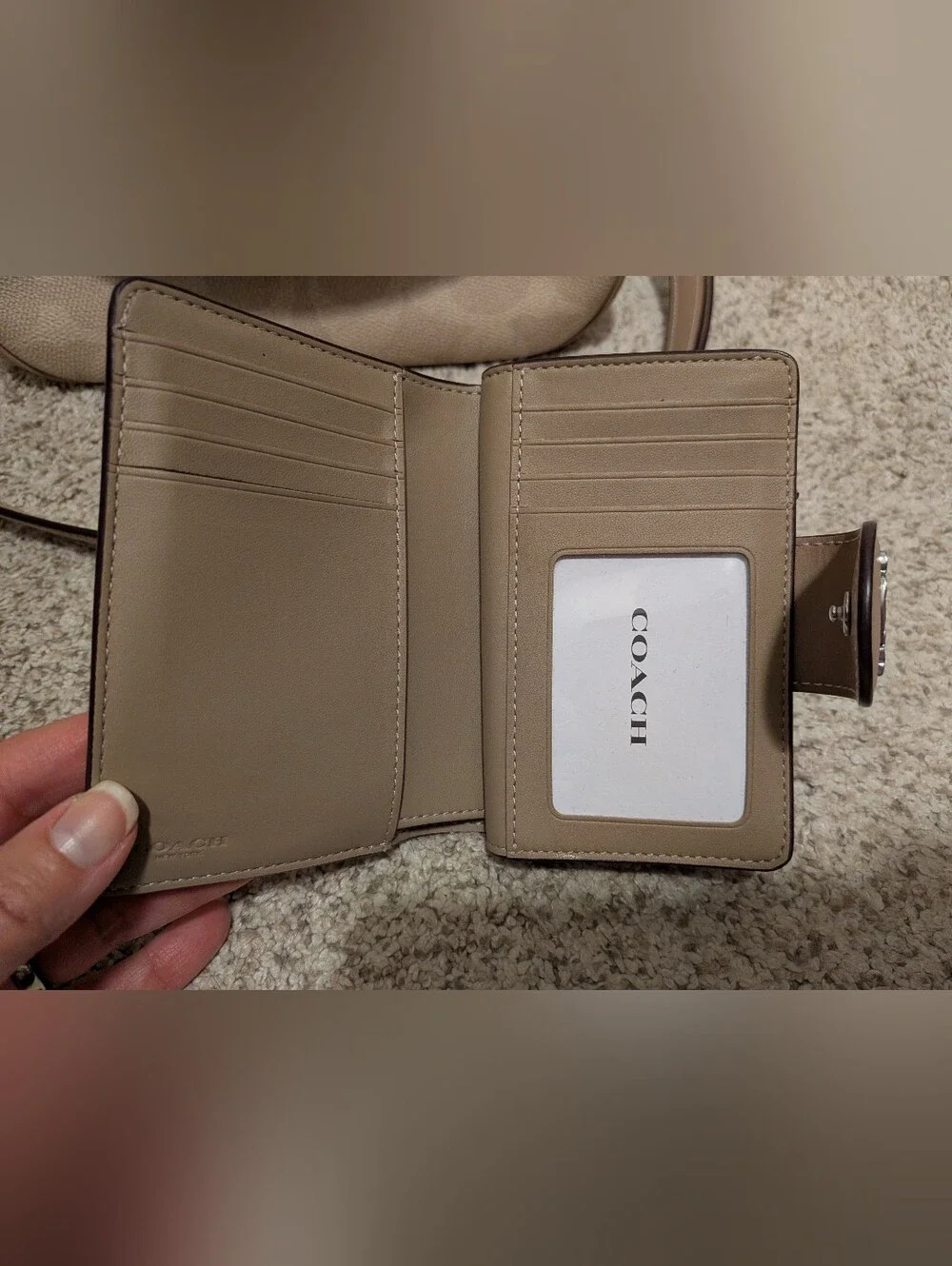 Coach Teri Hobo In Sand/Taupe Signature Canvas with Matching Corner Zip Wallet